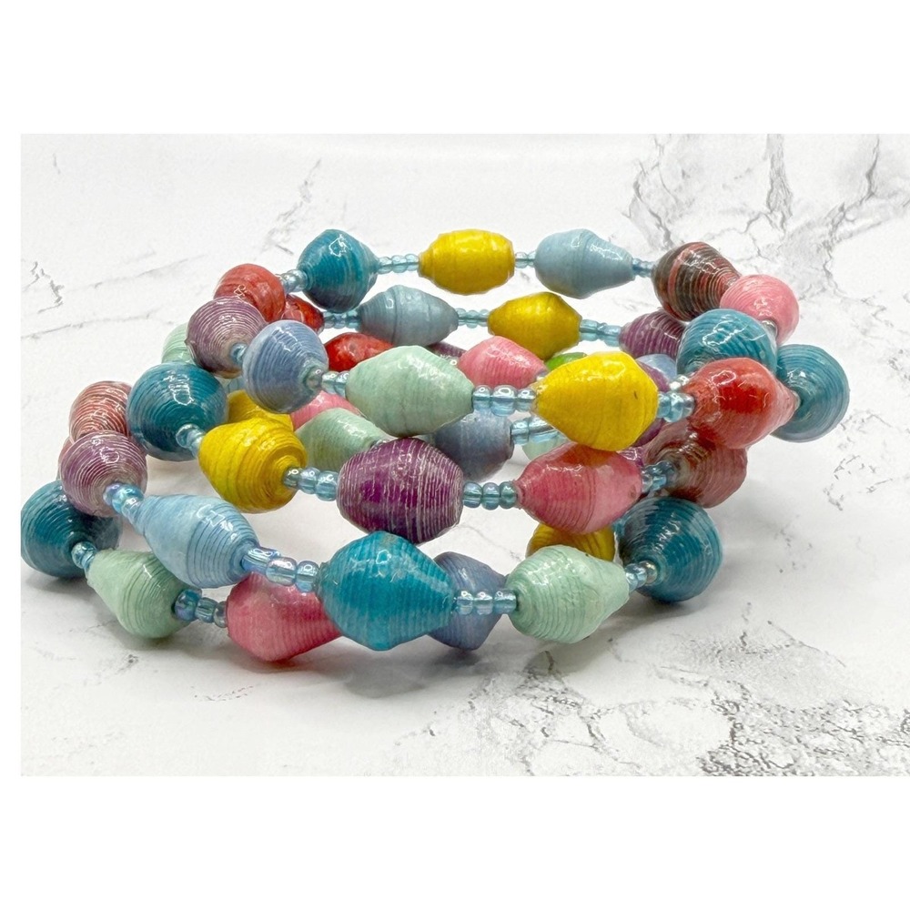 Colorful‎ Paper Bead Wrap Bracelet Multicolor Boho Festival Garden Party